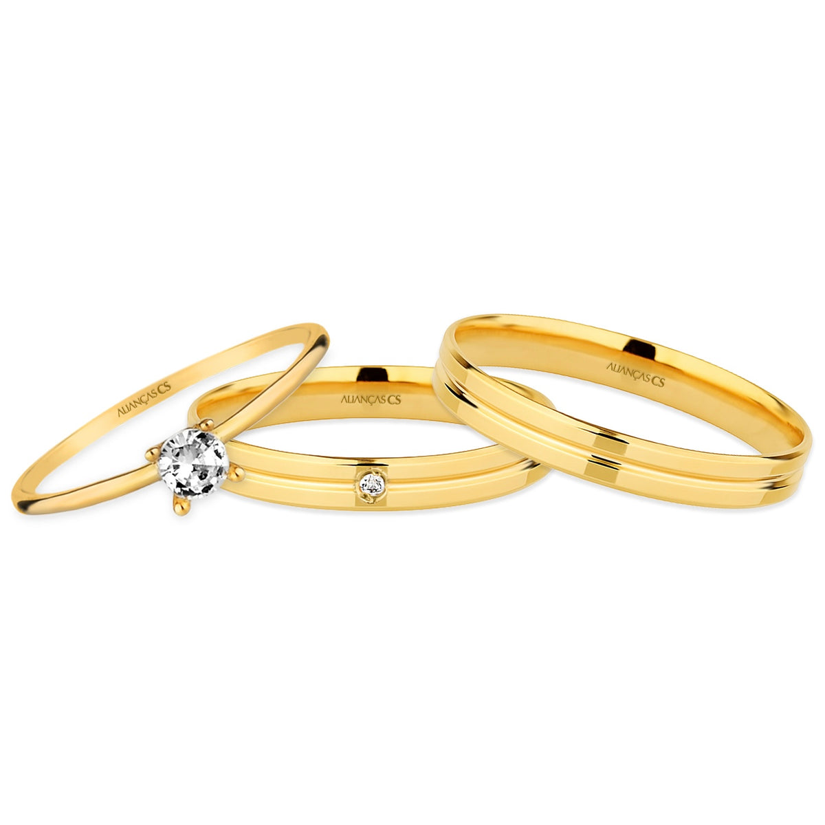 Alianças Premium 4mm Banhadas a Ouro + Anel Brinde