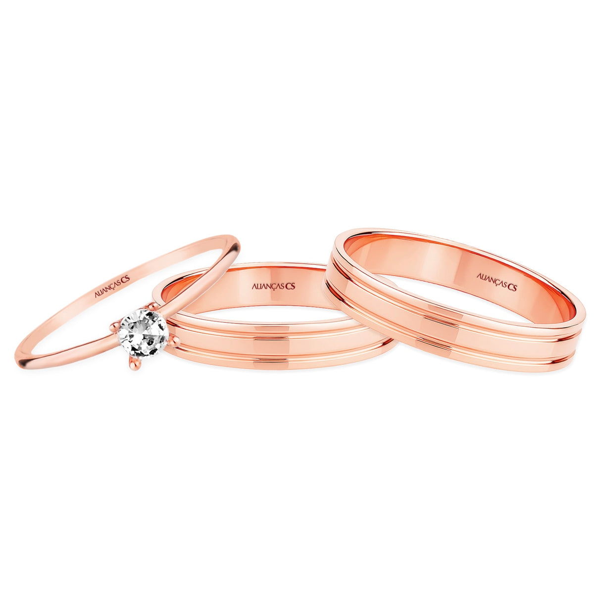 Alianças de Casamento Herrera Ouro Rosé 18K 4mm + Anel Brinde