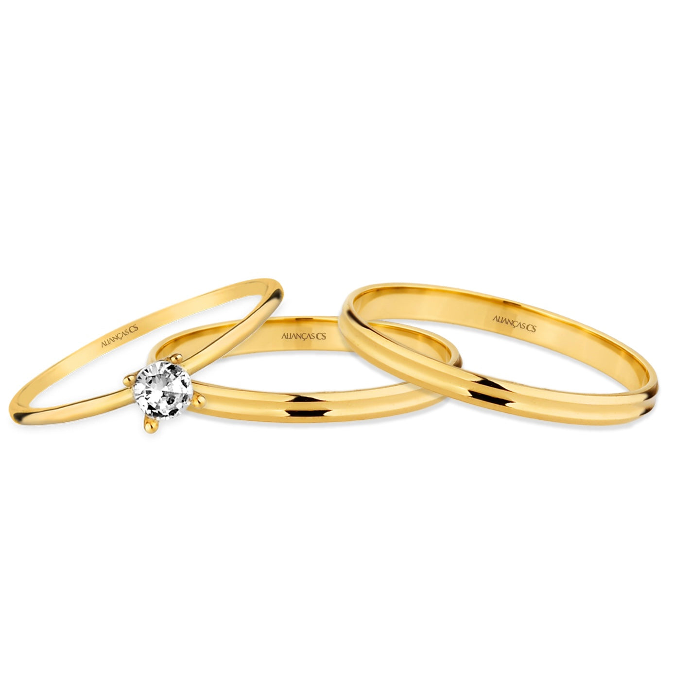Alianças de Casamento Siena Ouro 10K 2mm + Anel Brinde