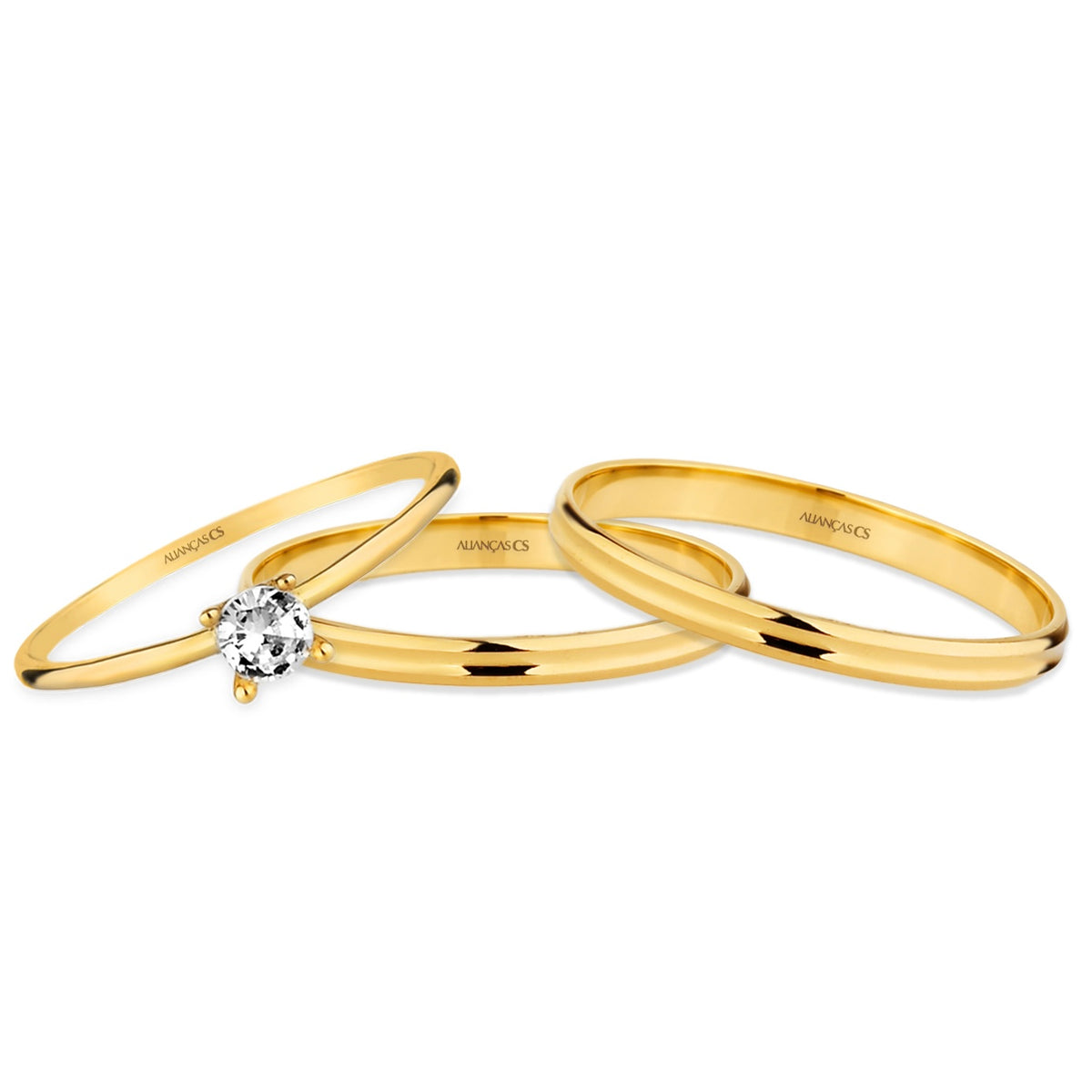 Alianças de Casamento Siena Ouro 18K 2mm + Anel Brinde