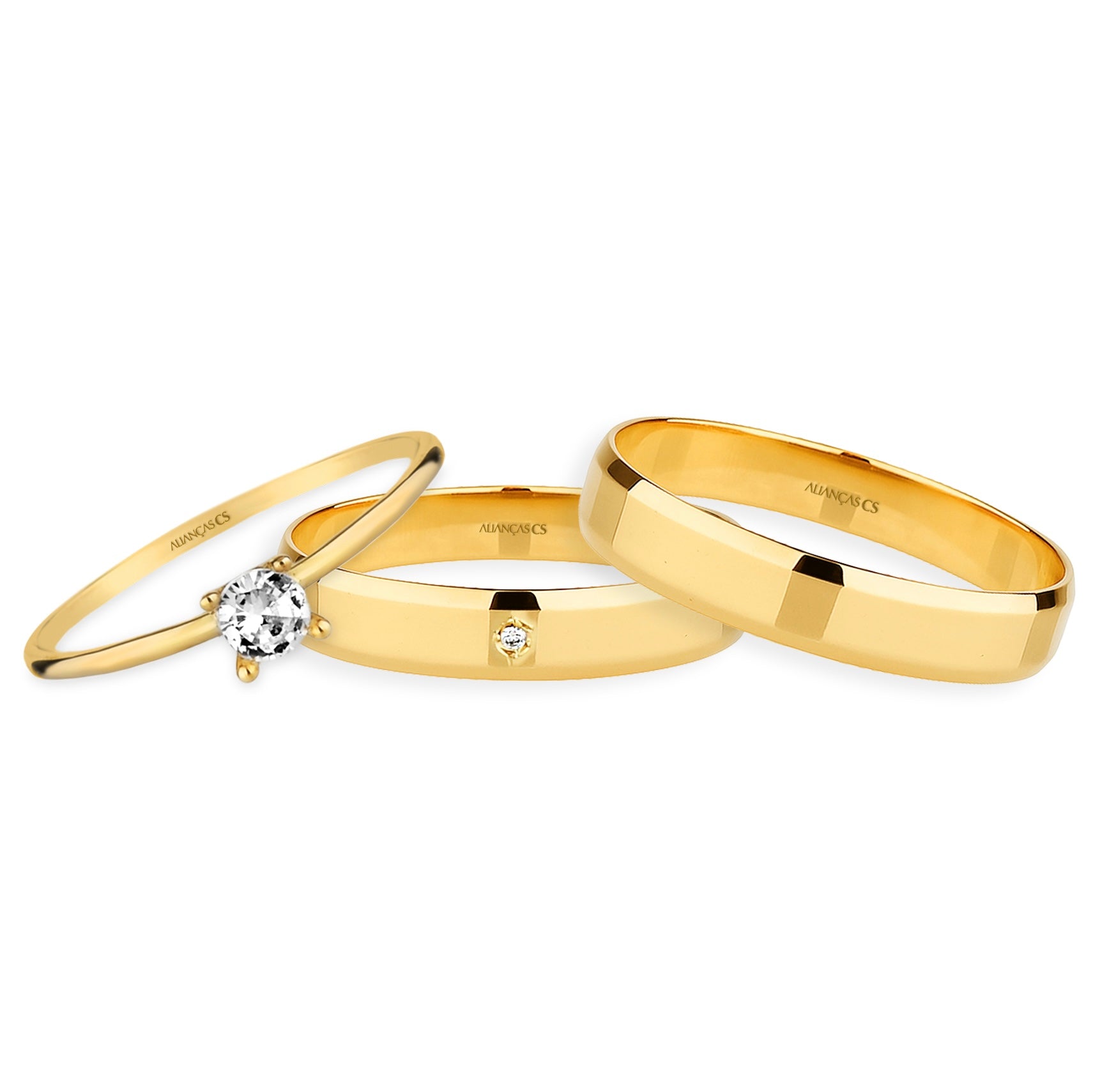Alianças de Casamento Italian Ouro 10K 4mm + Anel Brinde