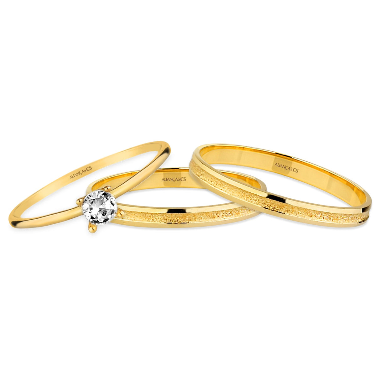 Alianças Belle 2mm Banhadas a Ouro + Anel Brinde