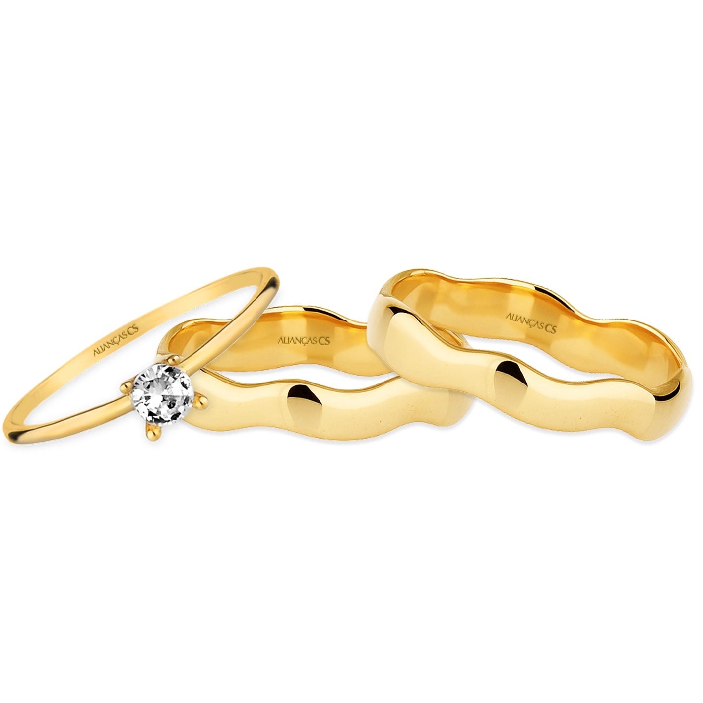 Alianças Organic 4mm Banhadas a Ouro + Anel Brinde