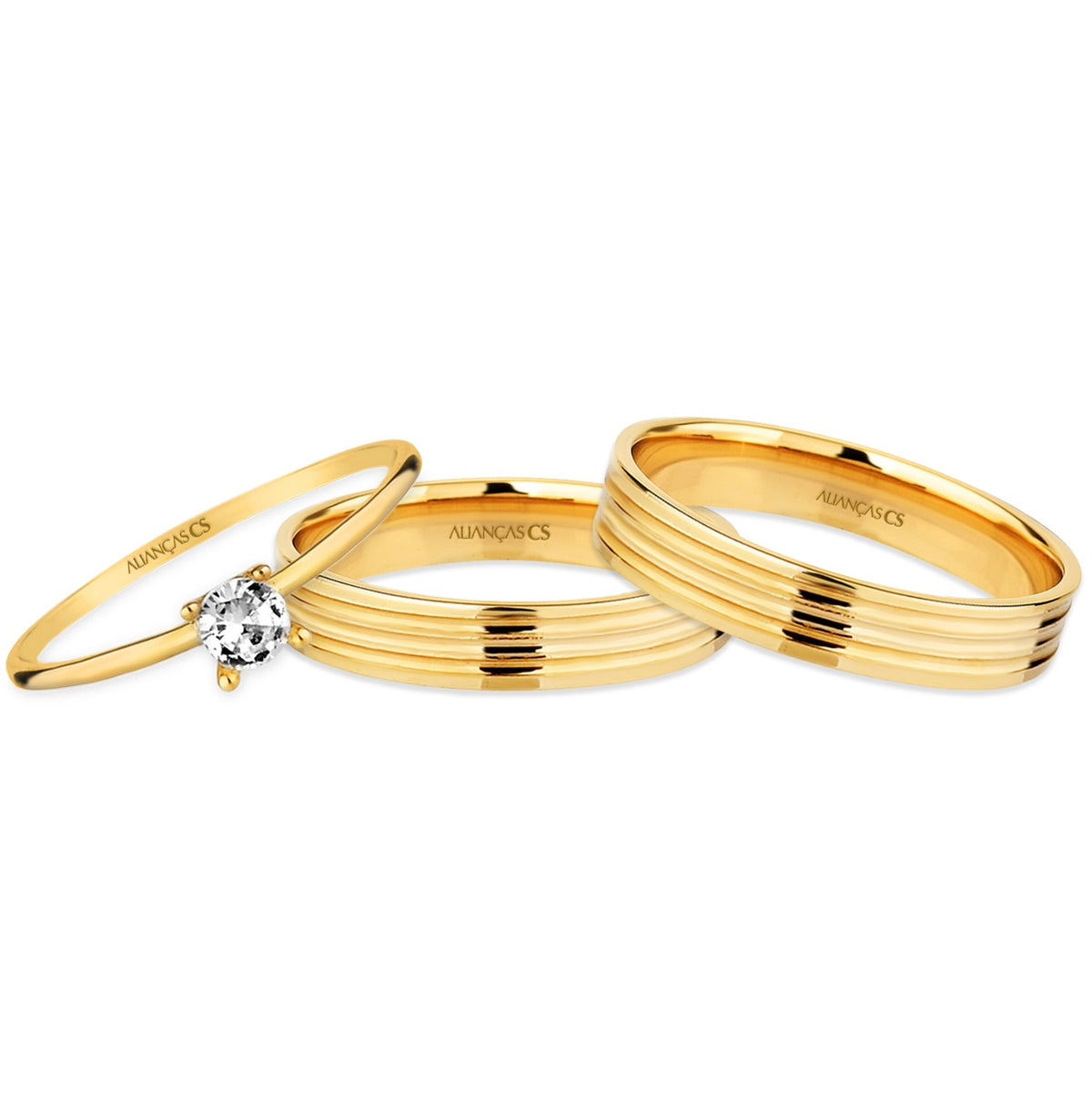 Alianças de Casamento Aura Ouro 18K 3mm + Anel Brinde