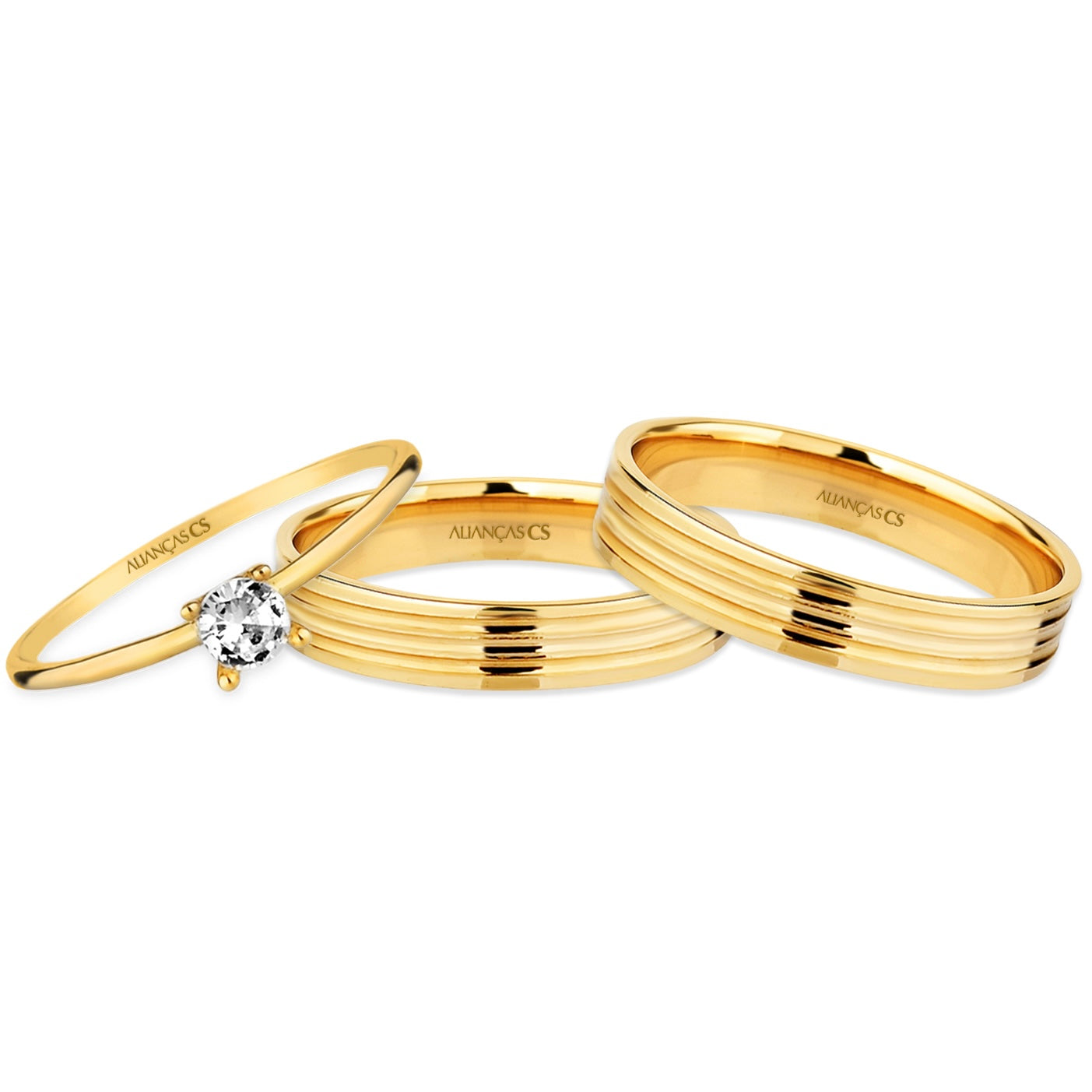 Alianças de Casamento Aura Ouro 10K 3mm + Anel Brinde