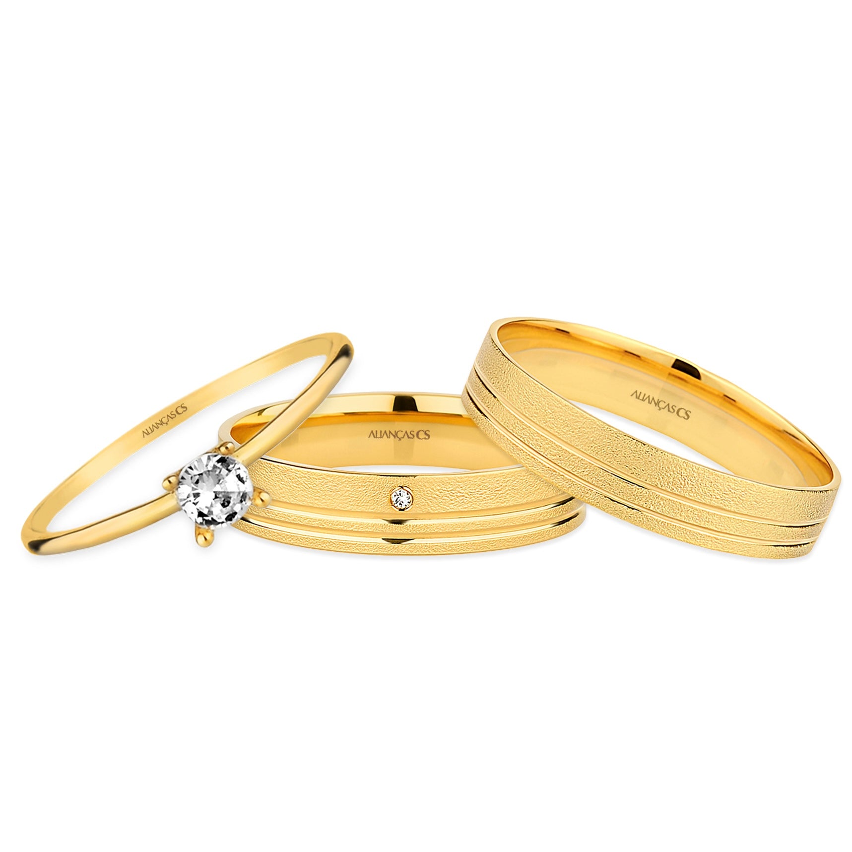 Alianças Cavaliere 4mm Banhadas a Ouro + Anel Brinde