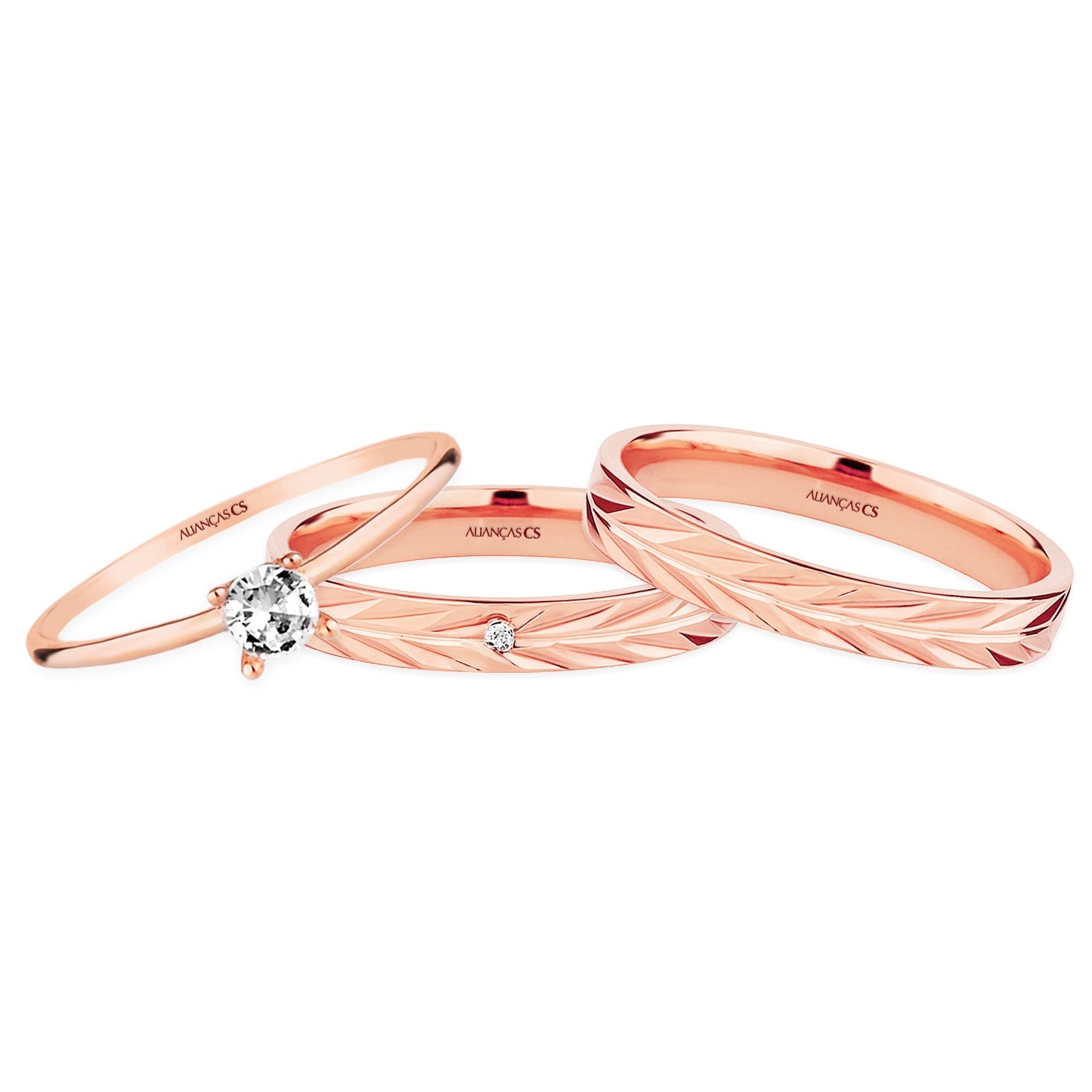 Alianças de Casamento Olinda Ouro Rosé 18K 3mm + Anel Brinde