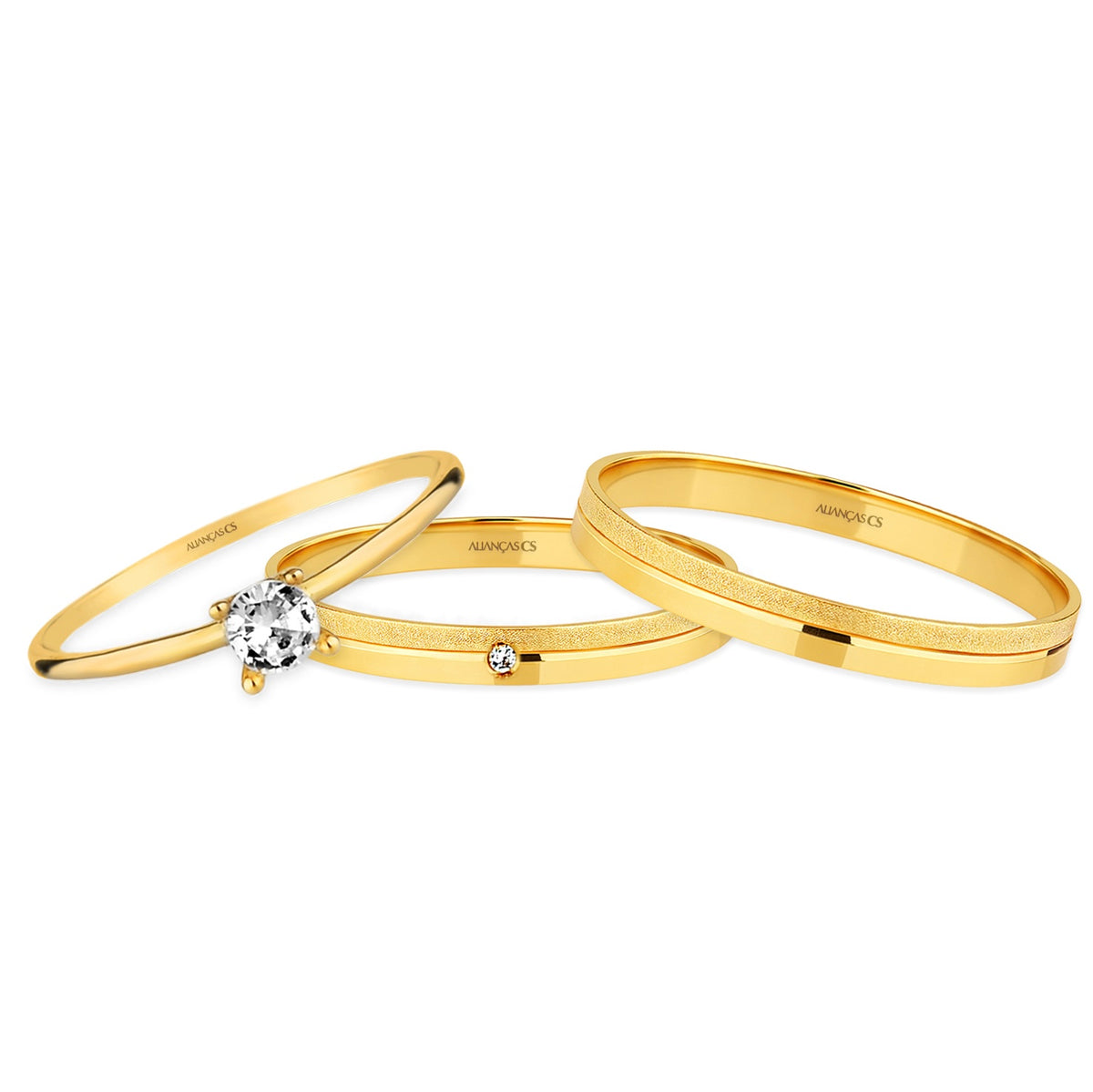 Alianças Candy 2mm Banhadas a Ouro + Anel Brinde