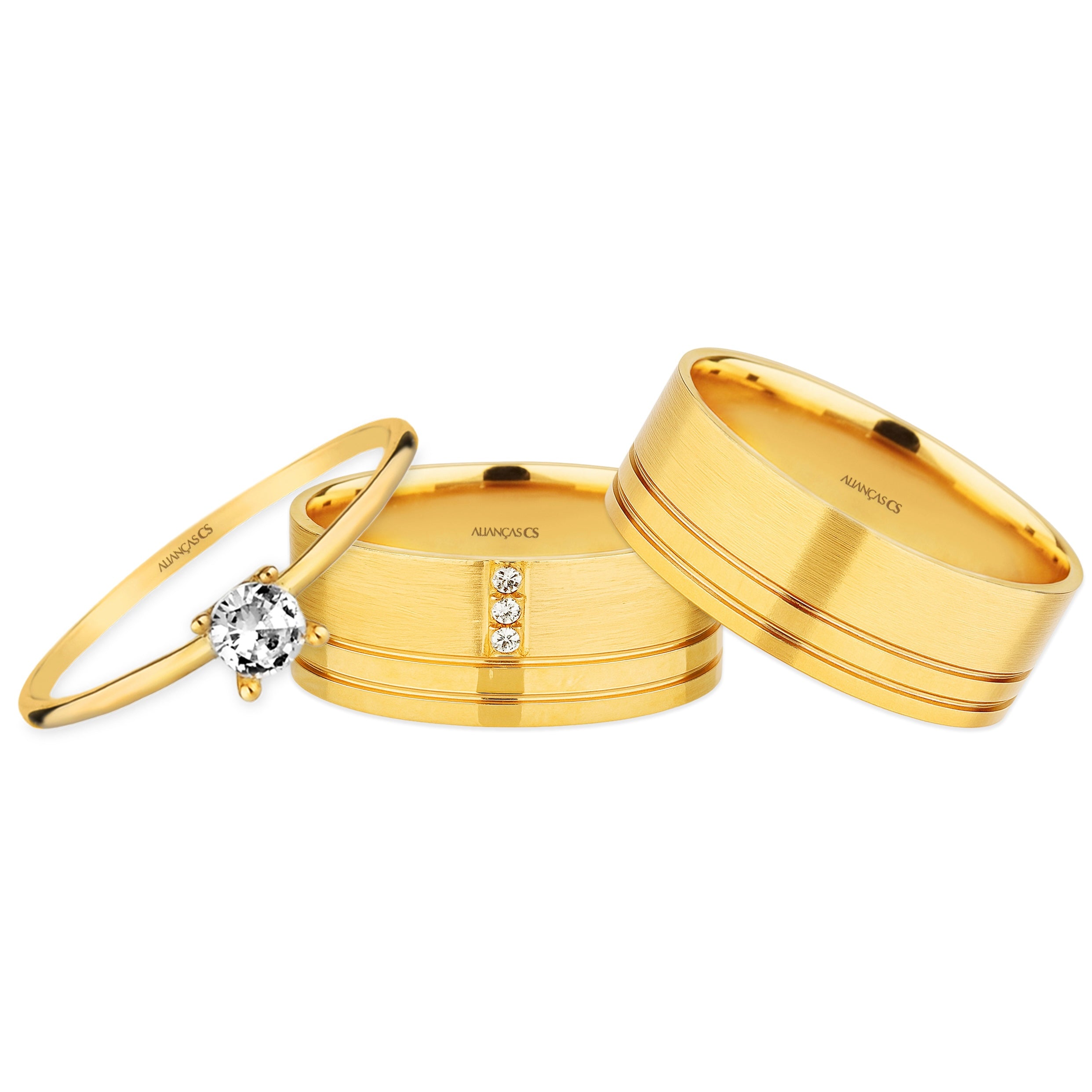 Alianças de Casamento Conde Ouro 18K 8mm + Anel Brinde