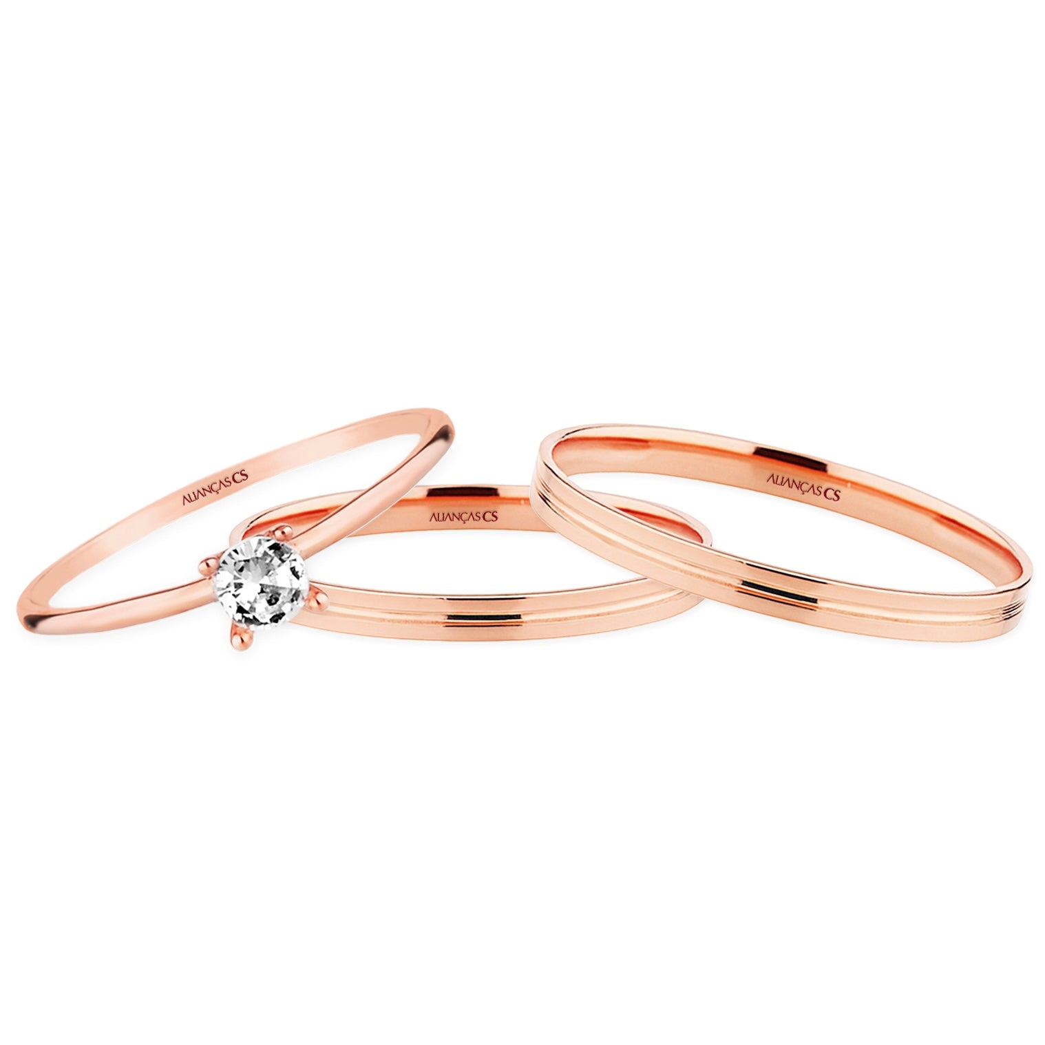 Alianças de Casamento Melina Ouro Rosé 18K 2mm + Anel Brinde