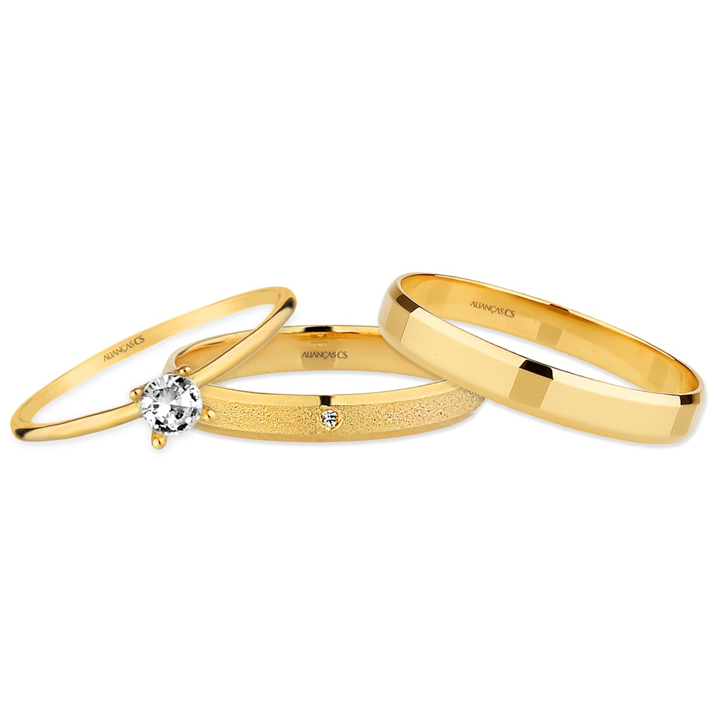 Alianças Celestia Duo 3mm Banhadas a Ouro + Anel Brinde