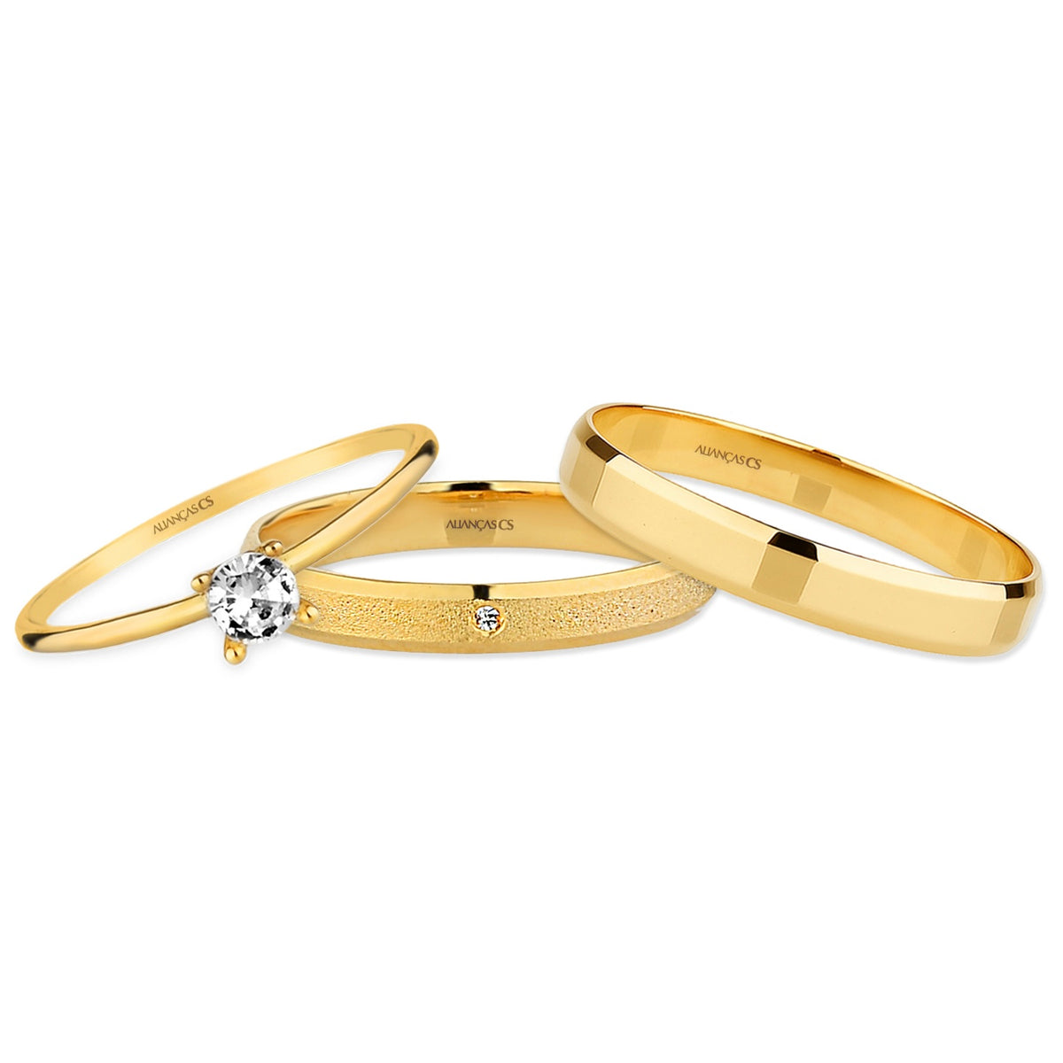 Alianças Celestia Duo 3mm Banhadas a Ouro + Anel Brinde