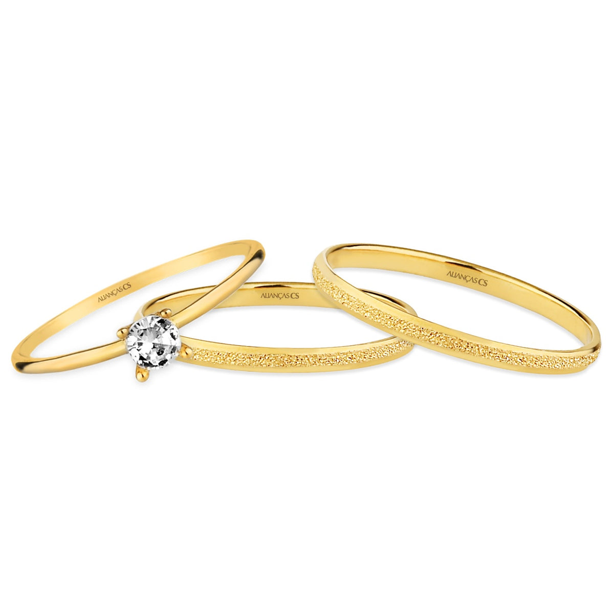 Alianças Hortense 2mm Banhadas a Ouro + Anel Brinde
