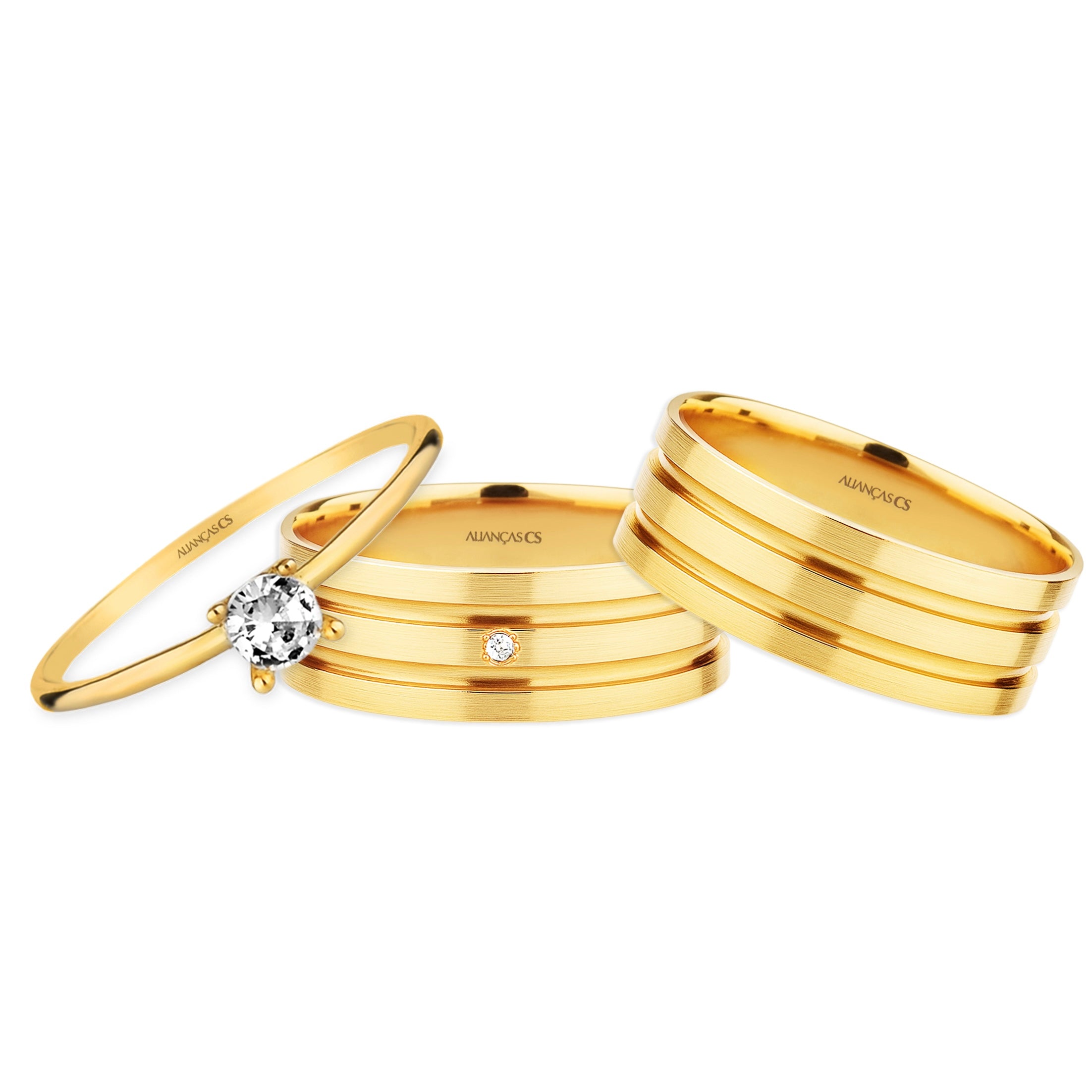 Alianças Martine 7mm Banhadas a Ouro + Anel Brinde