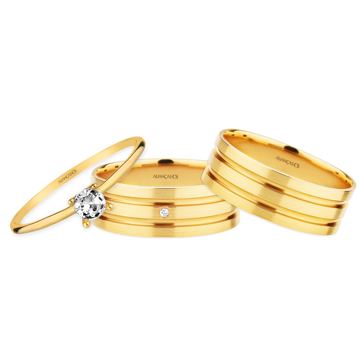 Alianças Martine 7mm Banhadas a Ouro + Anel Brinde