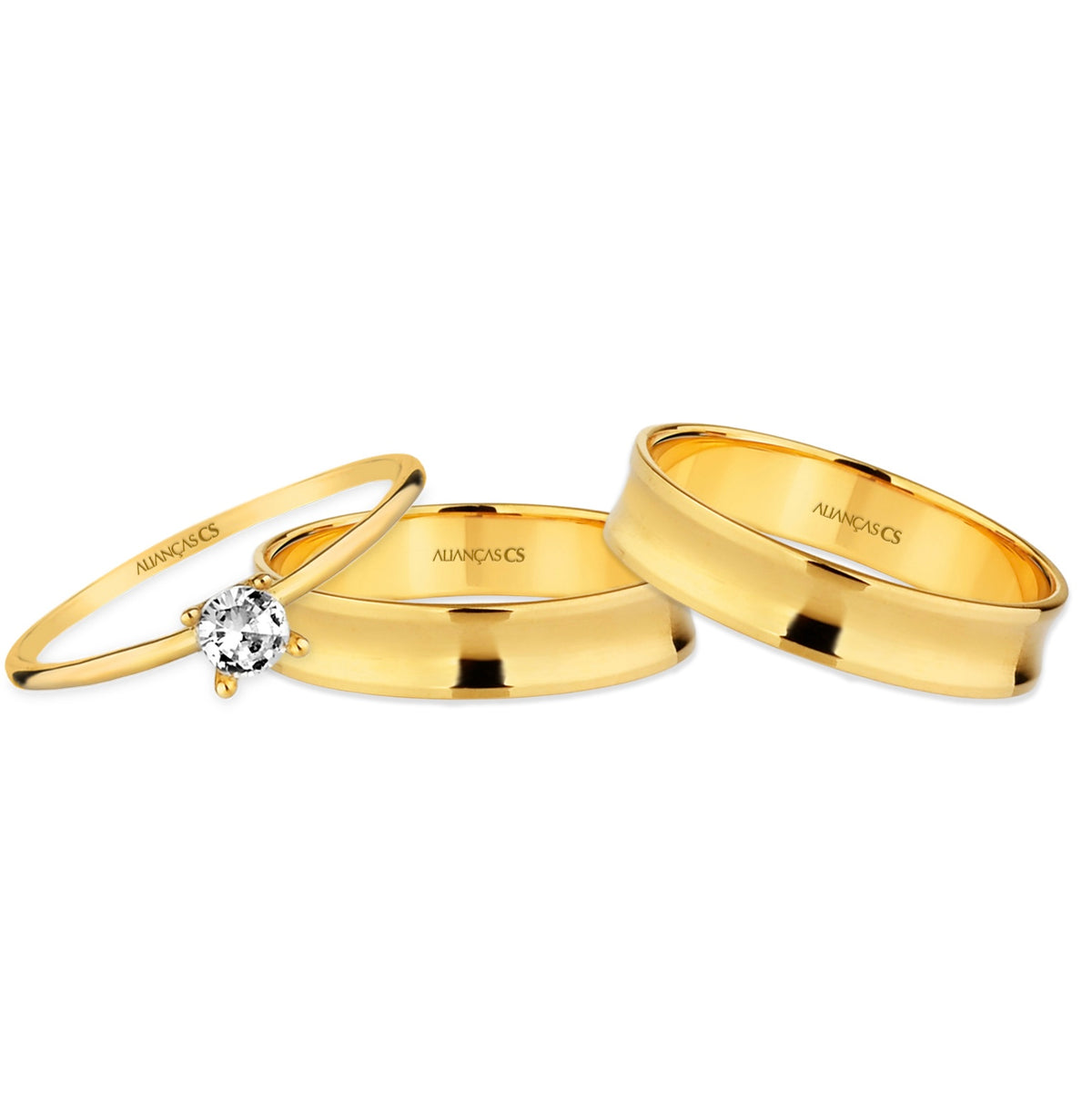 Alianças Côncavas 4mm Banhadas a Ouro + Anel Brinde
