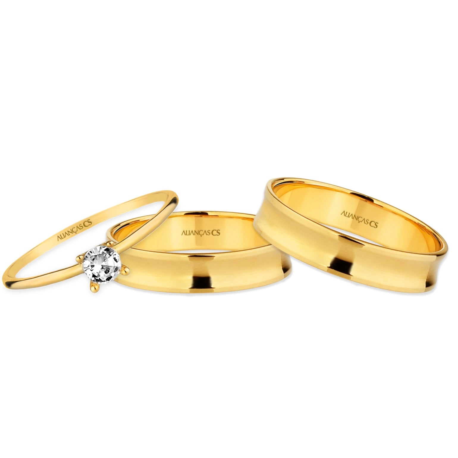 Alianças de Casamento Côncavas Ouro 18K 4mm + Anel Brinde