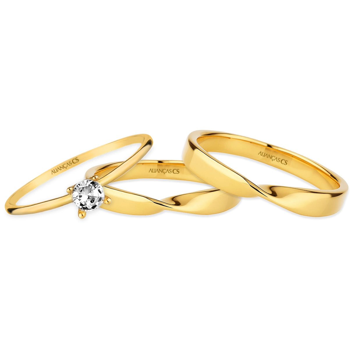 Alianças Eternity 3mm Banhadas a Ouro + Anel Brinde