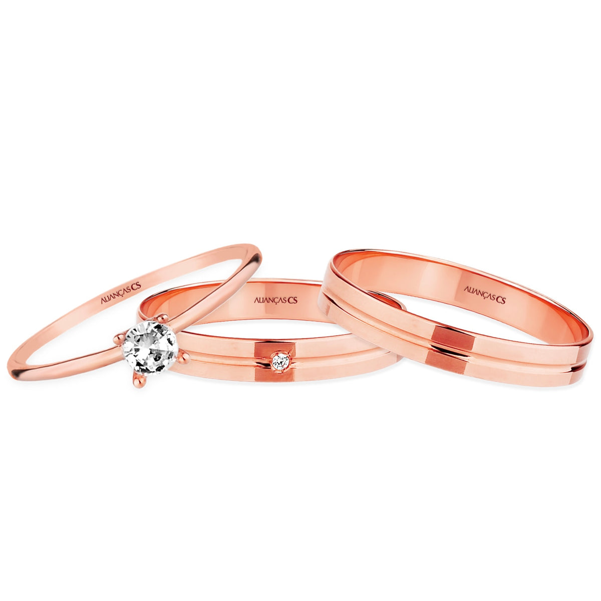 Alianças de Casamento Merci Ouro Rosé 18K 3mm + Anel Brinde