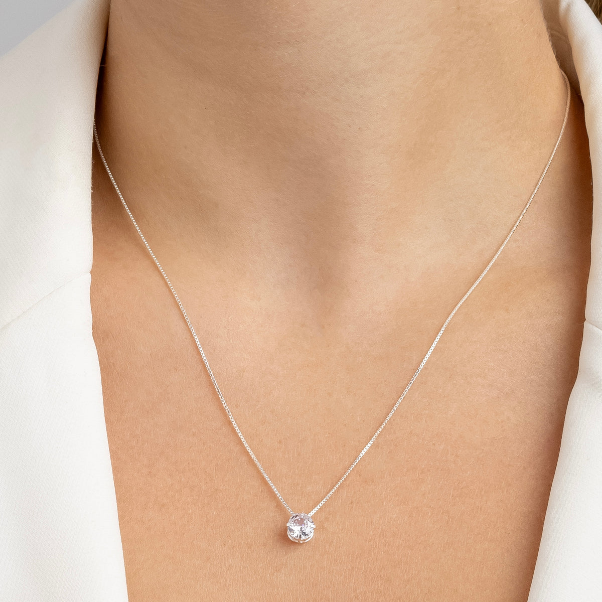 Colar Ponto de Luz em Prata 925 com Zircônias 45cm