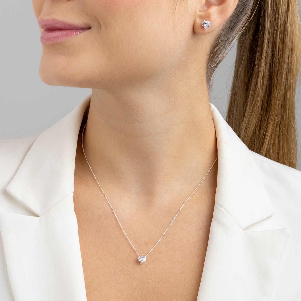 Conjunto Coração Cristal em Prata 925 com Zircônias 45cm