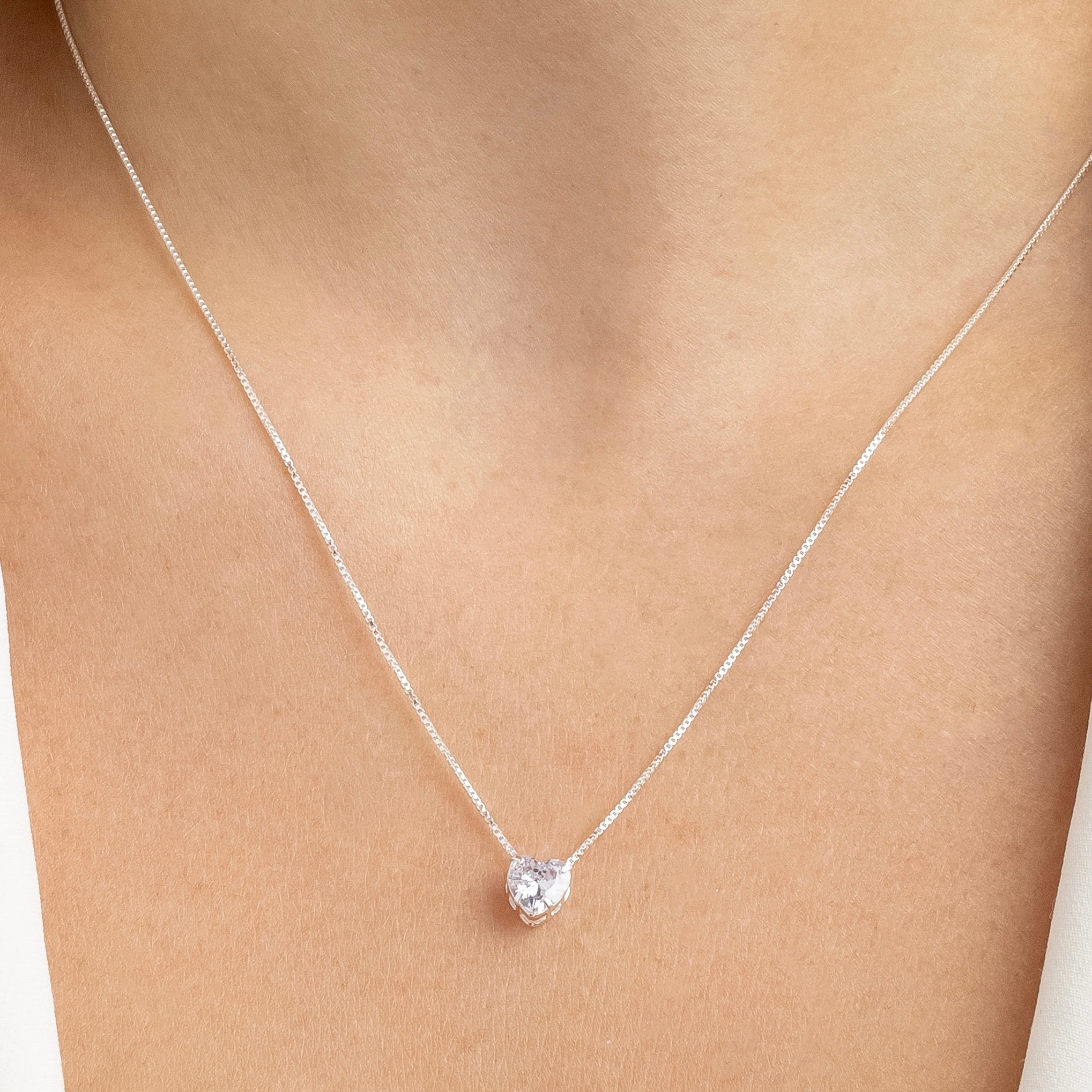 Colar Coração Cristal em Prata 925 com Zircônias 45cm
