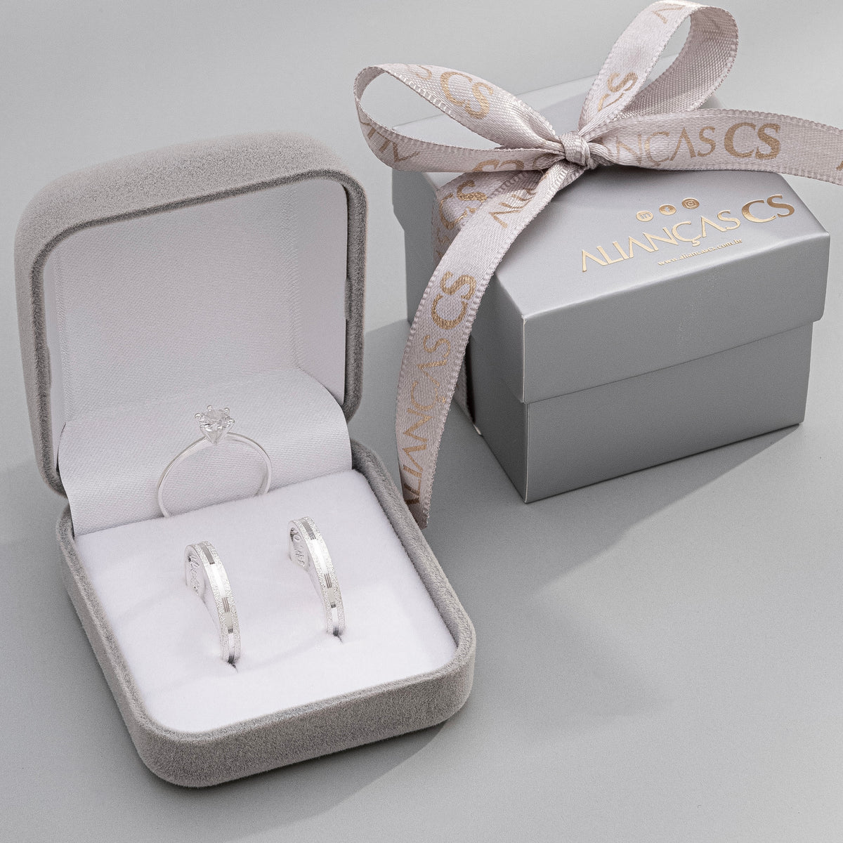 Alianças de Namoro Dulce 3mm + Anel solitário Classic (Envio Full)