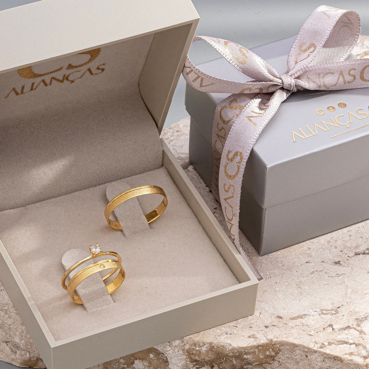 Alianças de Casamento Selene 10K 3.5mm + Anel Brinde (Envio Full)