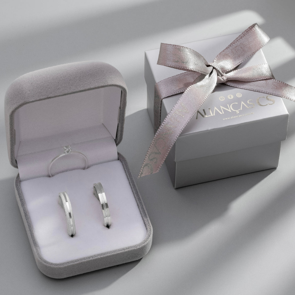 Alianças de Namoro Dulce Duo 3mm + Anel Solitário Classic (Envio Full)