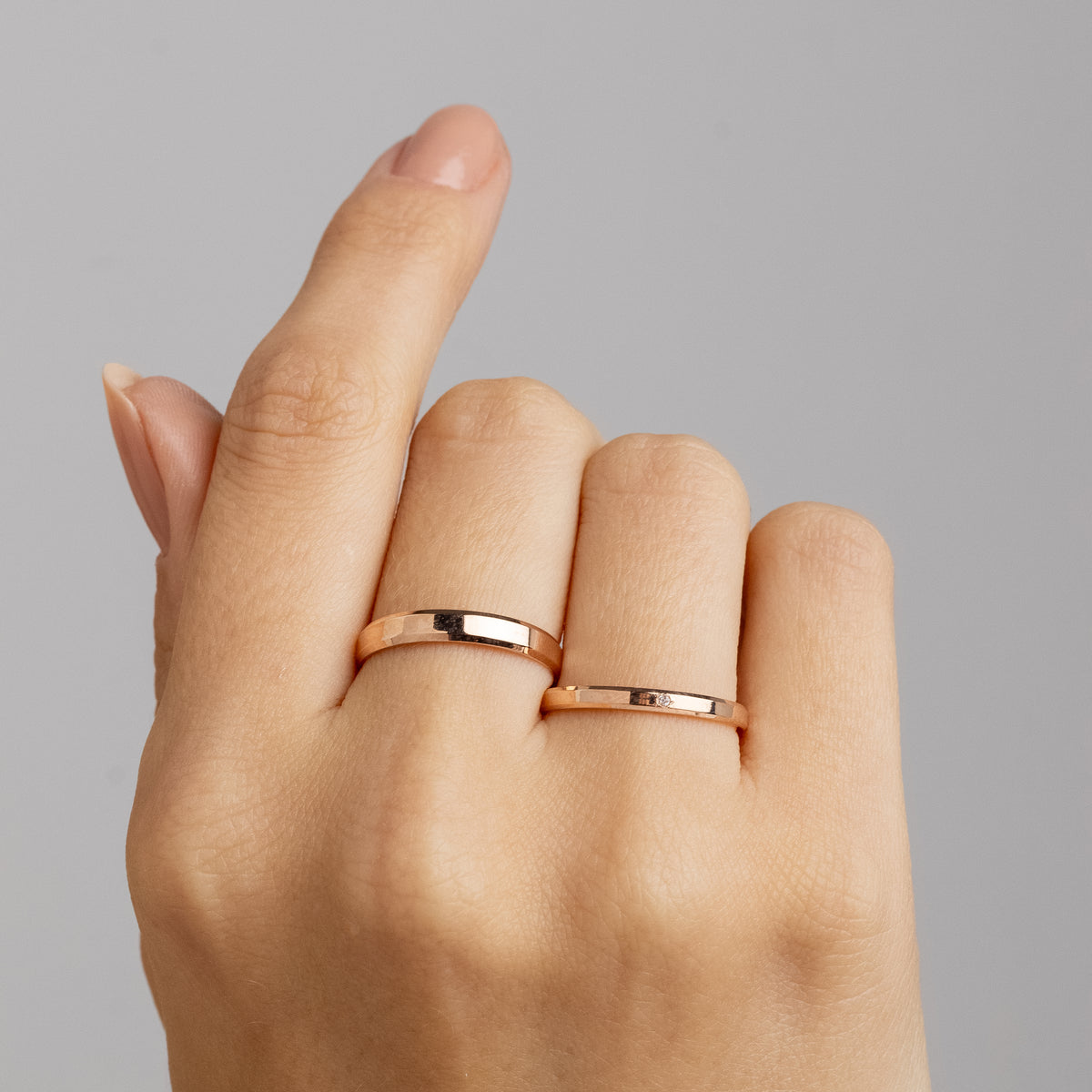 Alianças de Casamento Italian Ouro Rosé 18K 2mm e 3mm + Anel Brinde