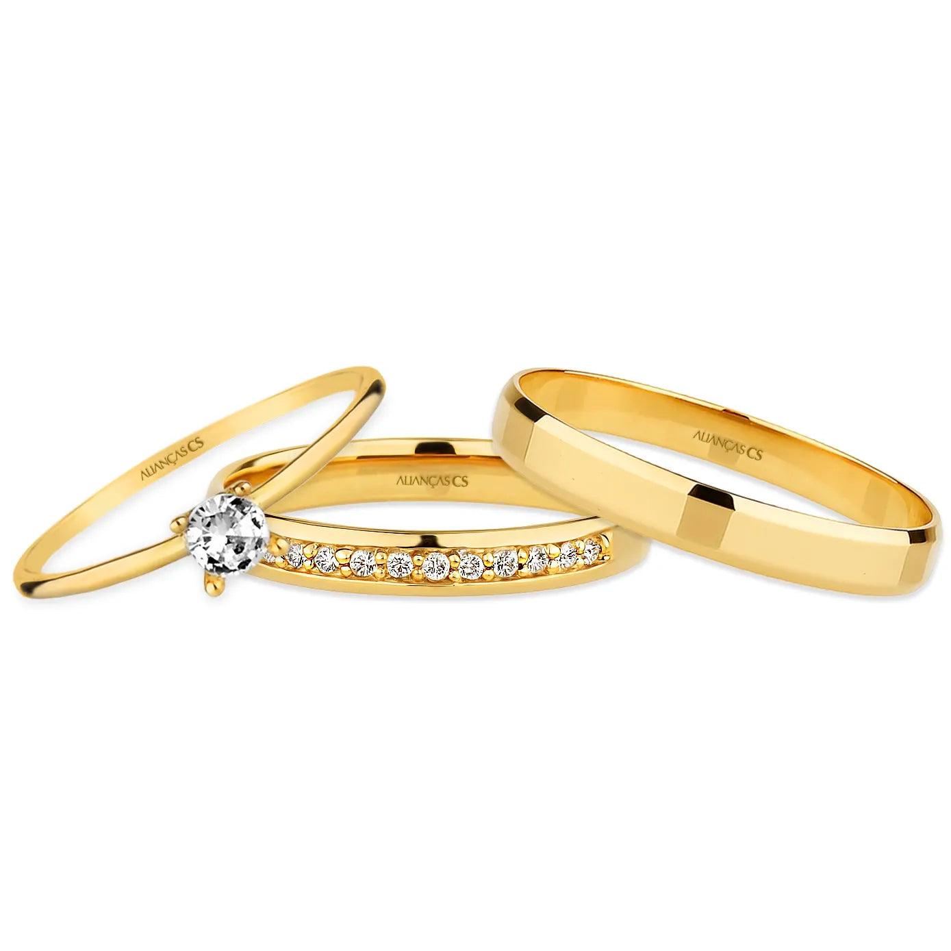 Alianças de Casamento Angel Ouro 10K 3mm + Anel Brinde