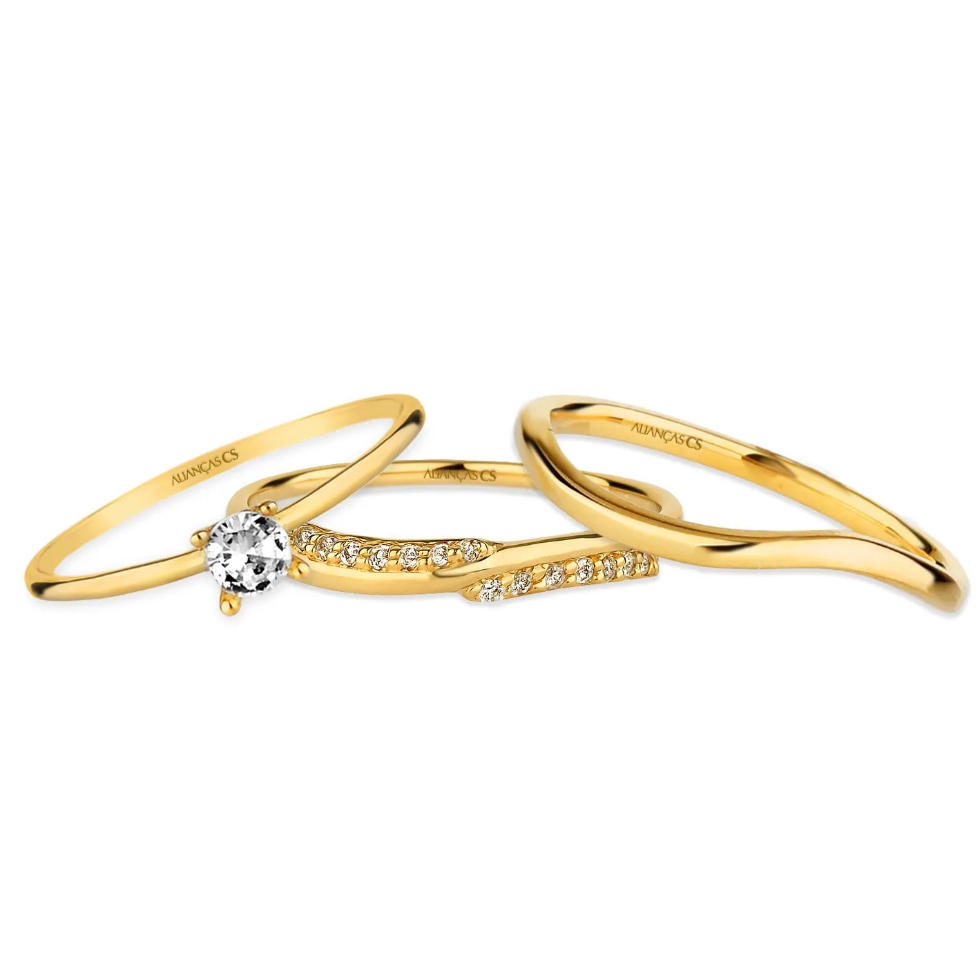 Alianças Athenas 2mm Banhadas a Ouro + Anel Brinde