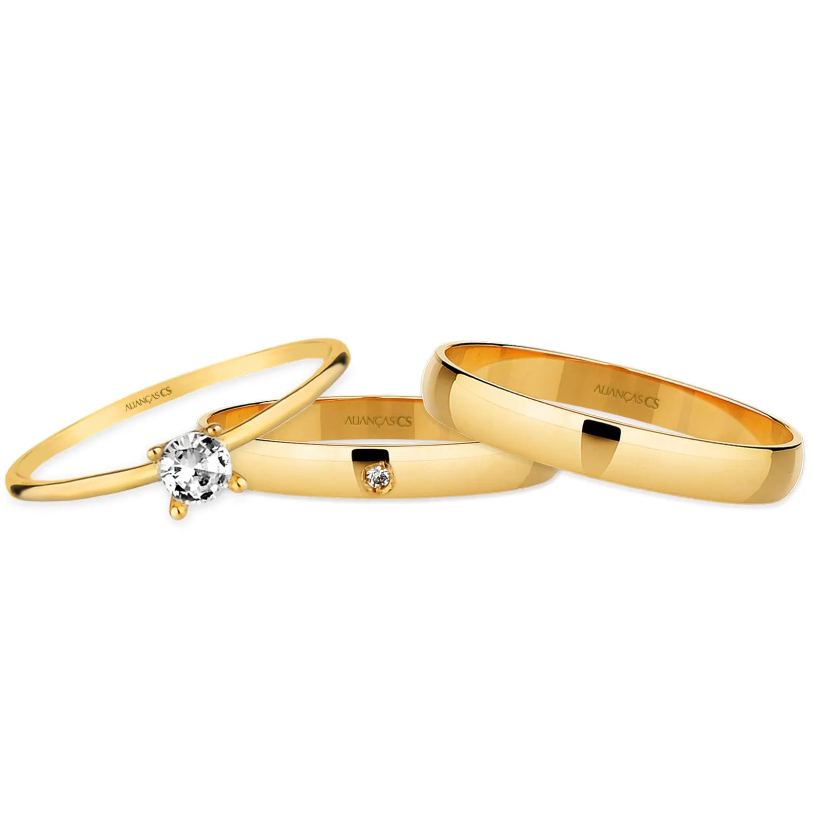 Alianças Classic 3mm Banhadas a Ouro + Anel Brinde