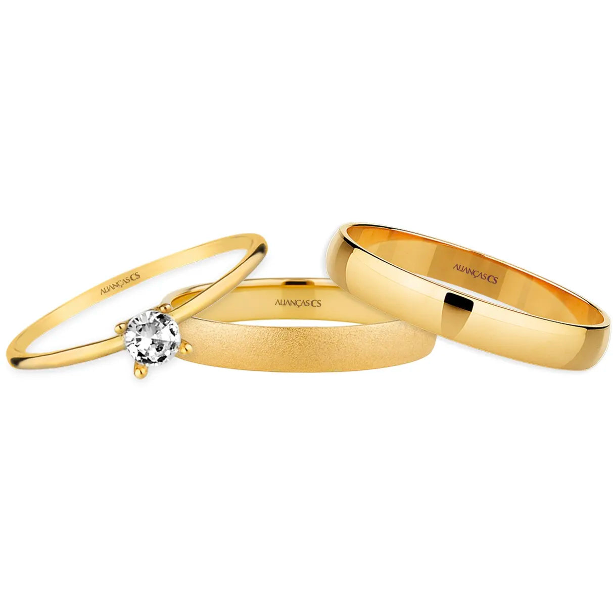 Alianças Classic Duo 3mm Banhadas a Ouro + Anel Brinde
