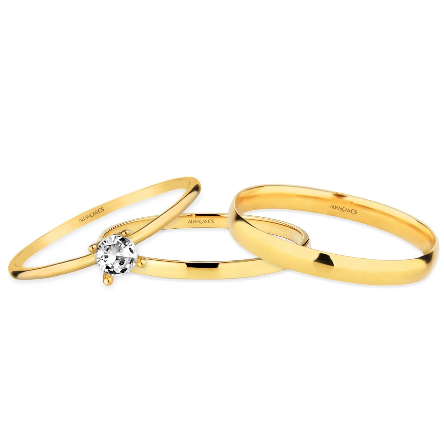 Alianças Classic 1.5mm e 3mm Banhadas a Ouro + Anel Brinde