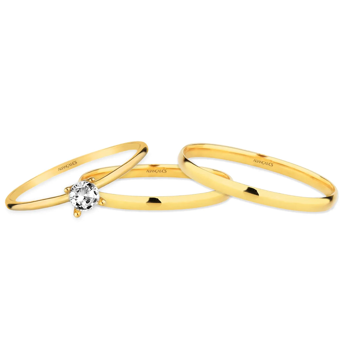 Alianças de Casamento Classic Ouro 10K 1,5mm + Anel Brinde