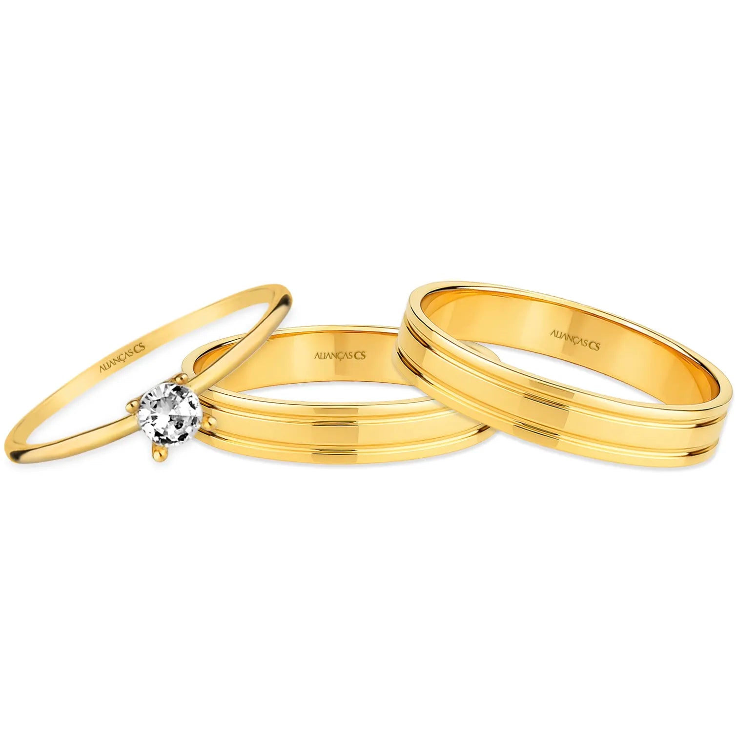 Alianças Herrera 4mm Banhadas a Ouro + Anel Brinde
