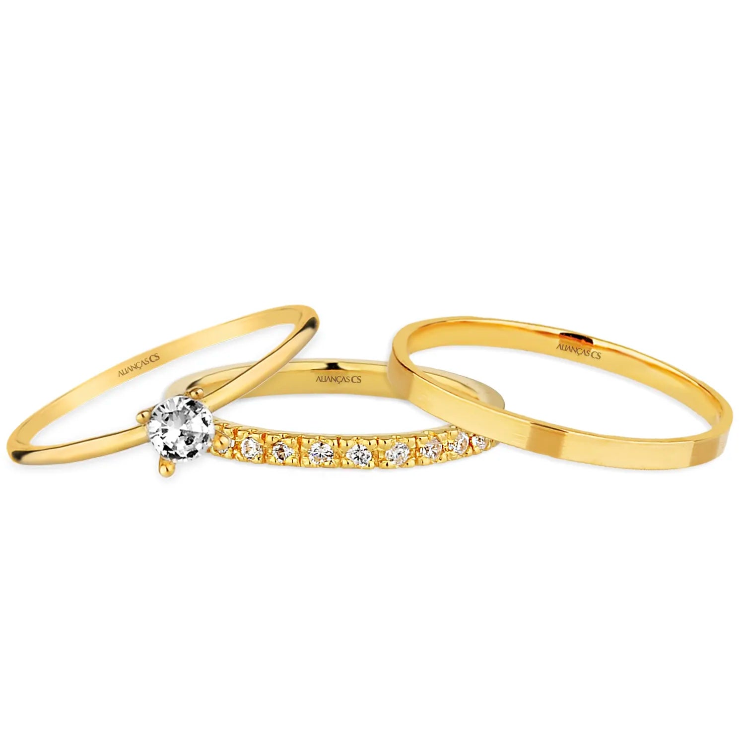 Alianças Queen Slim 2mm Banhadas a Ouro + Anel Brinde
