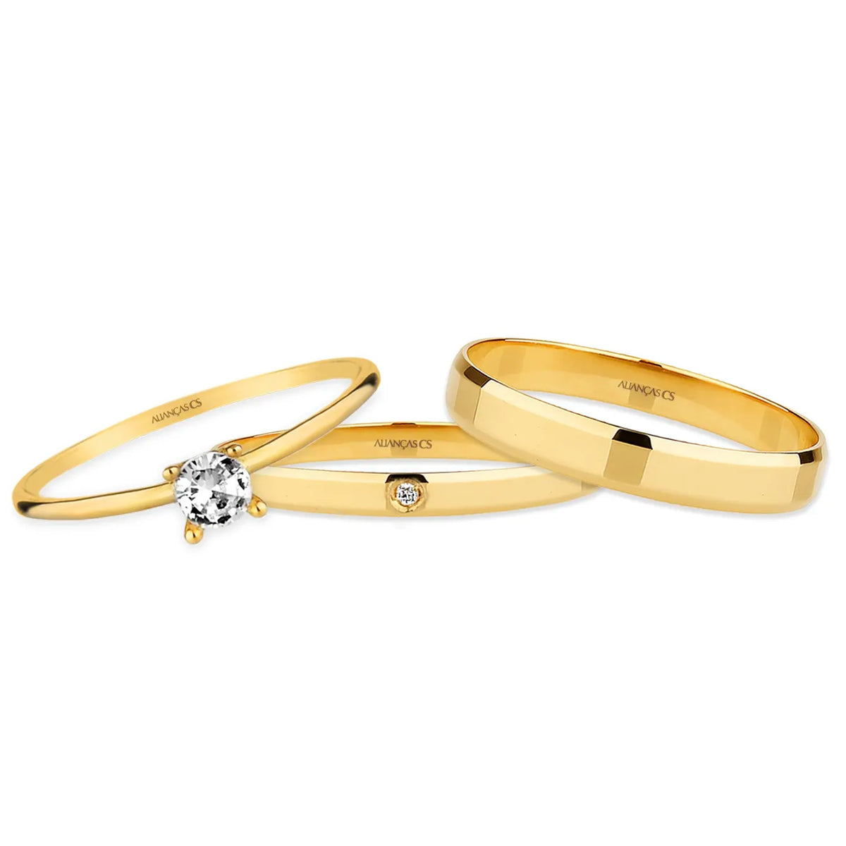 Alianças Italian 2mm/3mm Banhadas a Ouro + Anel Brinde