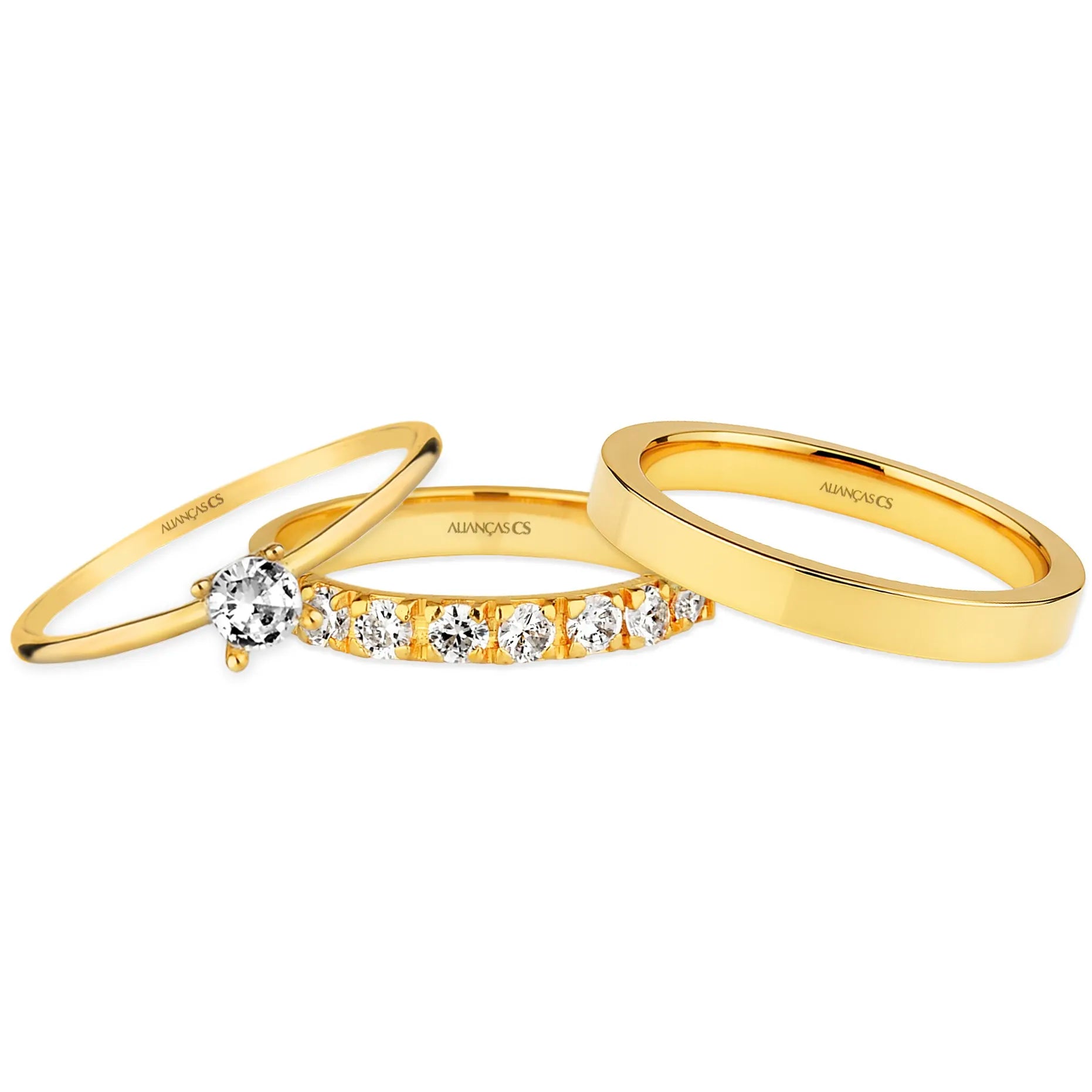 Alianças Queen 3mm Banhadas a Ouro + Anel Brinde