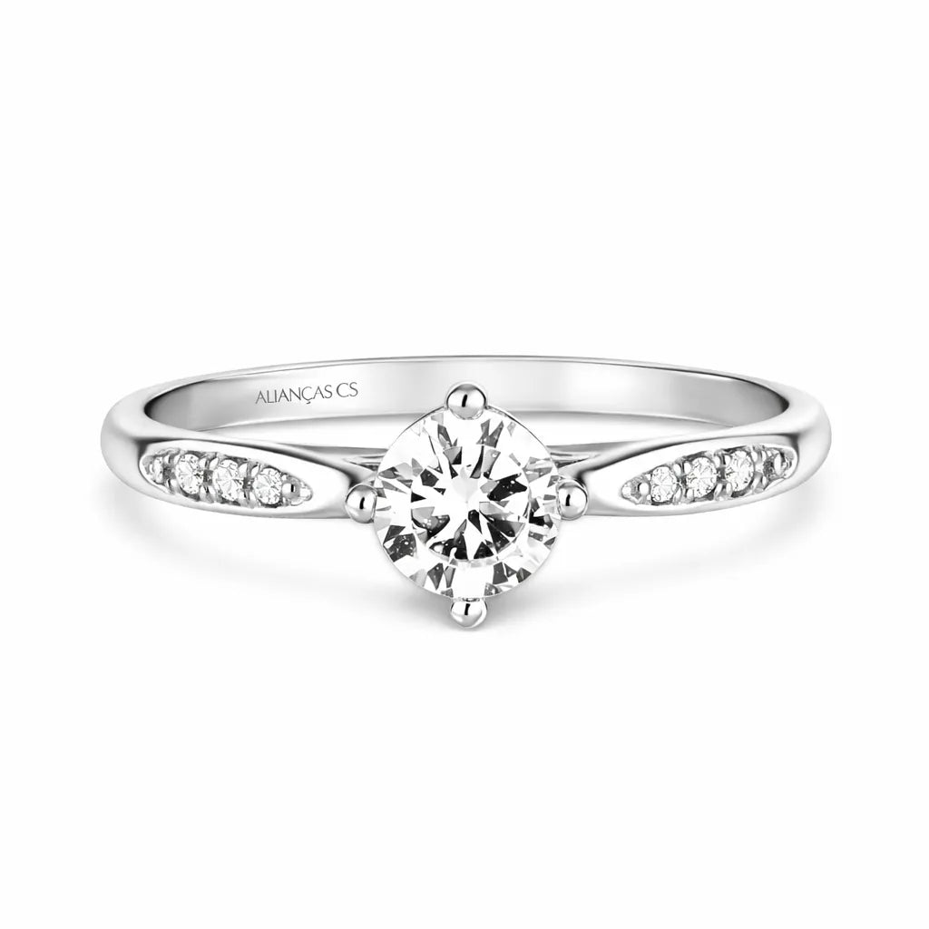 Anel Solitário Arielle Ouro Branco 18K