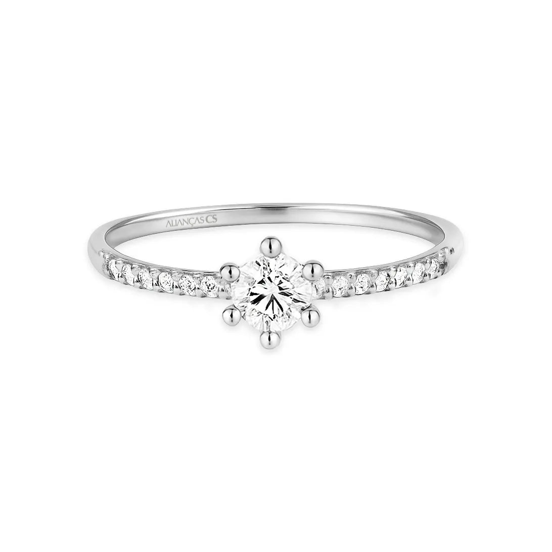 Anel Solitário Diamant Ouro Branco 18K