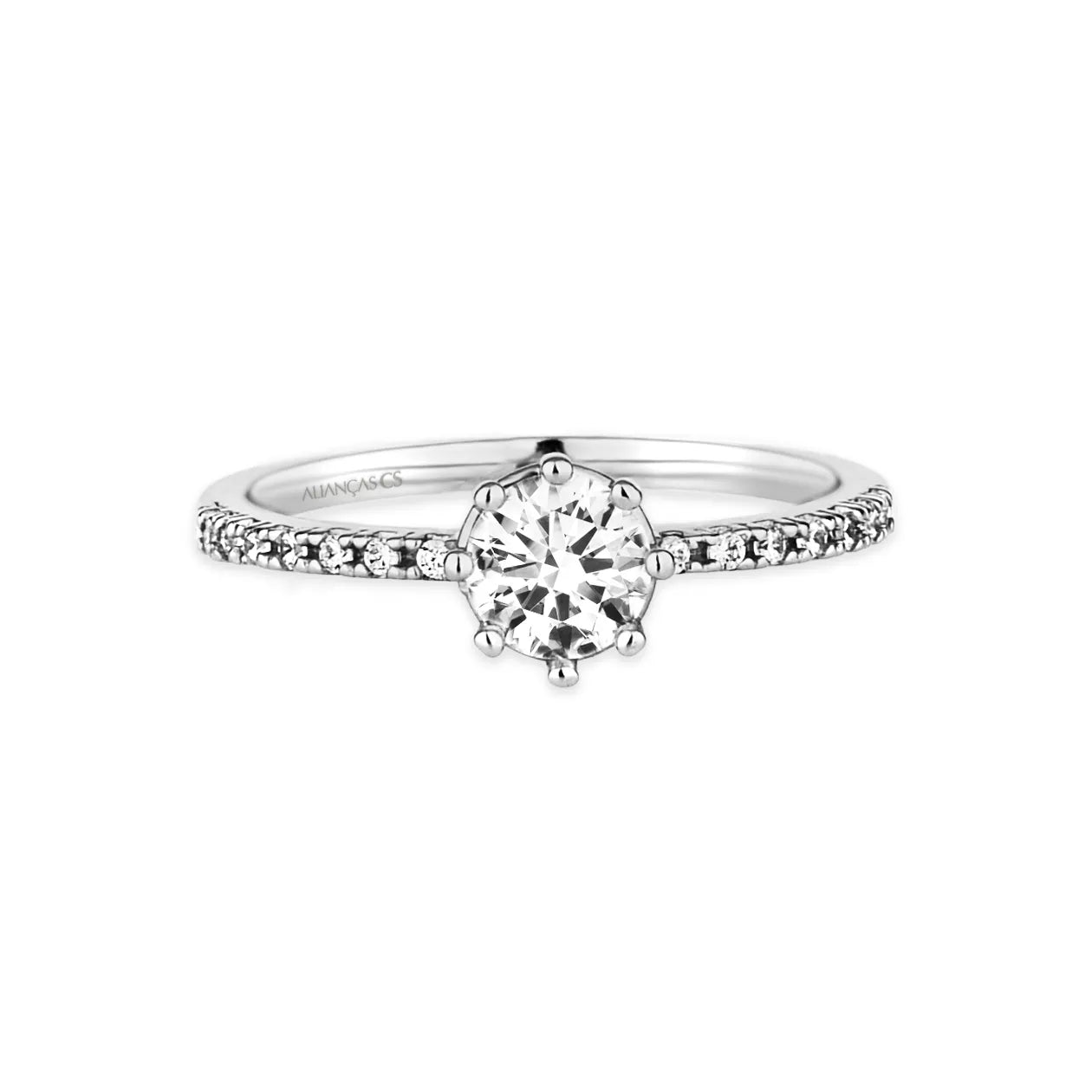 Anel Solitário Ilia Ouro Branco 18K