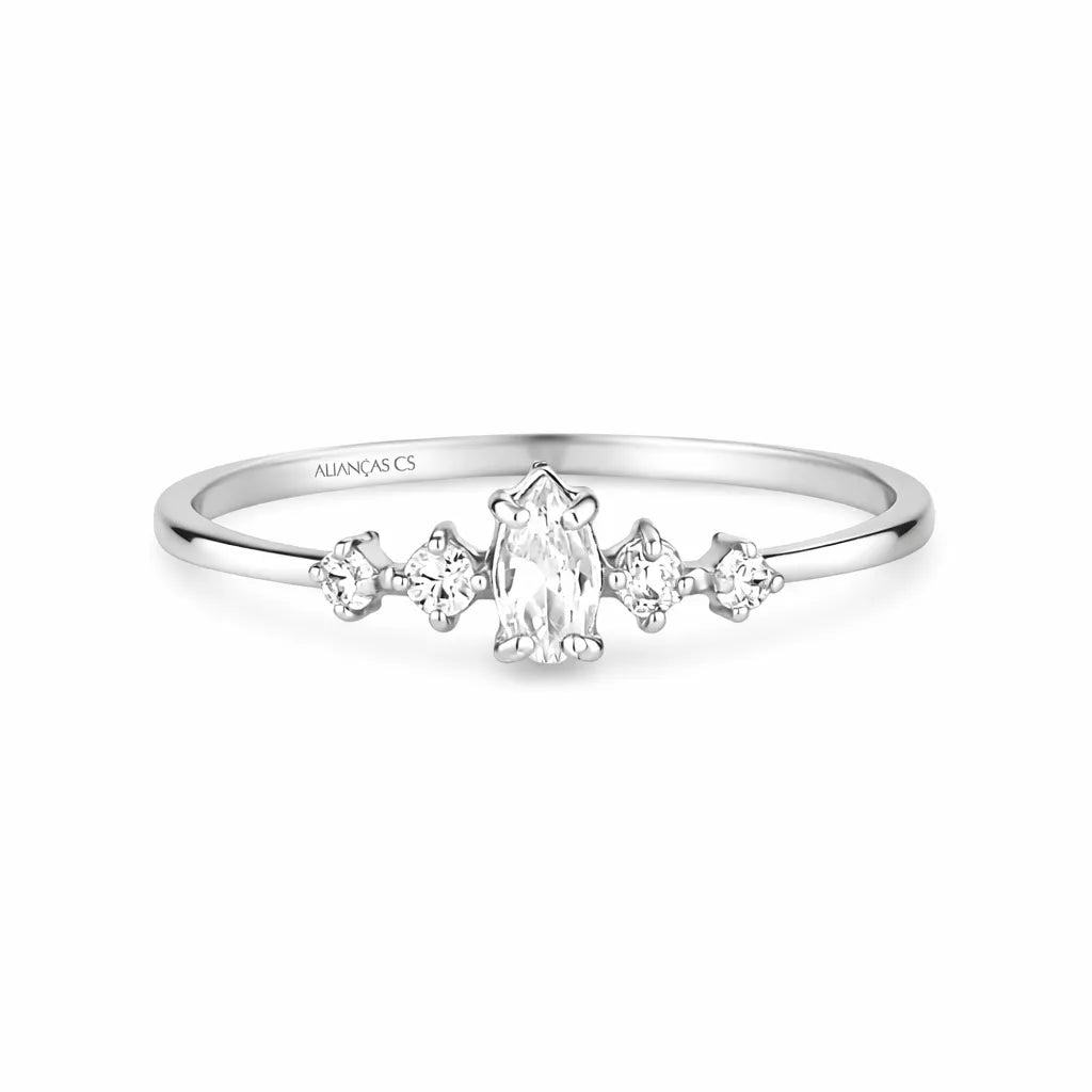 Anel Solitário Lumiere Ouro Branco 18K