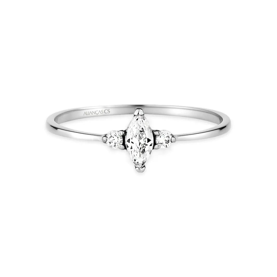 Anel Solitário Áurea Slim Ouro Branco 18K