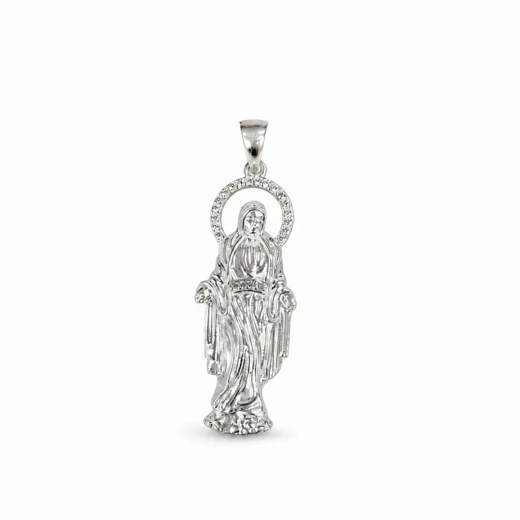 Pingente Nossa Senhora das Graças em Prata 925 com Zircônias Cristais